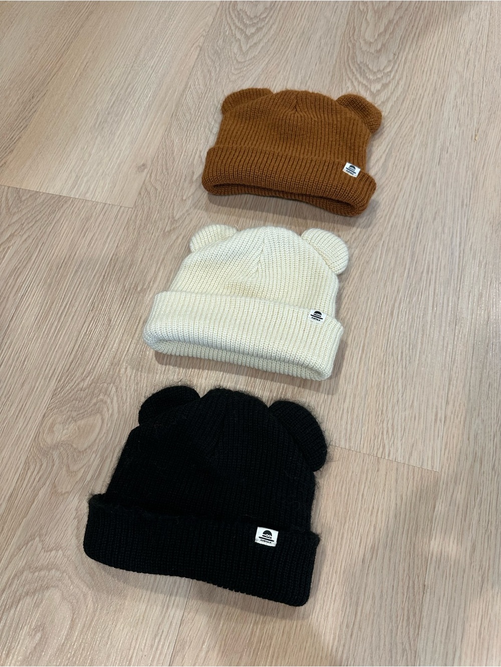 Kids Teddy Ear Beanie Bundle  - Black, Cream, Brown